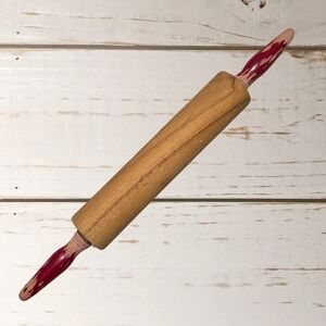 Wooden Rolling Pin with Red Handles